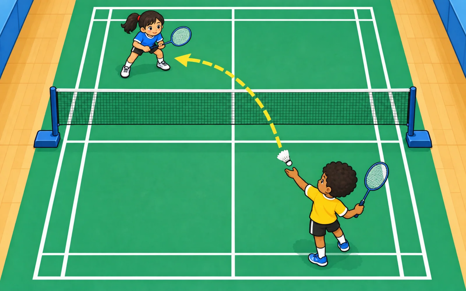 サーブはななめ向かいへのルールを表した絵