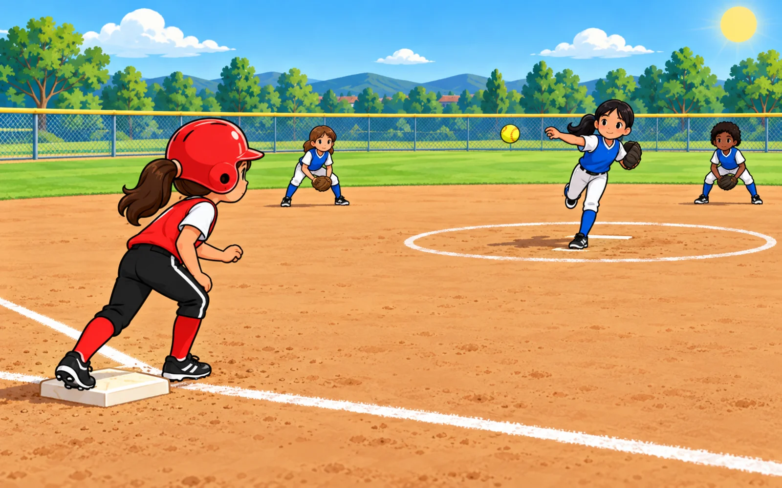 投手がはなすまで塁にいるのルールを表した絵